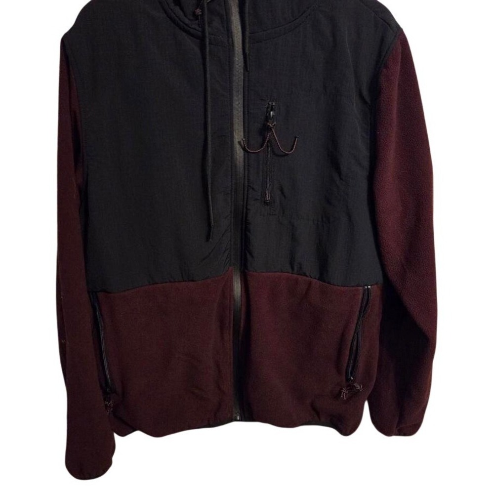 Aeropostale Fleece Hoodie Jacket Mens Medium Burgundy Black Colorblock Utility